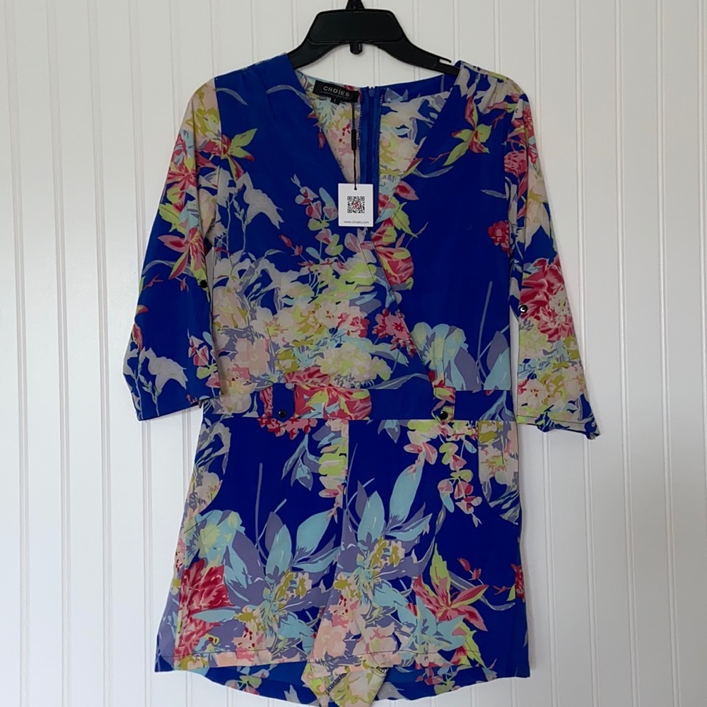 CHOIES Romper Shorts Blue Floral Size  L